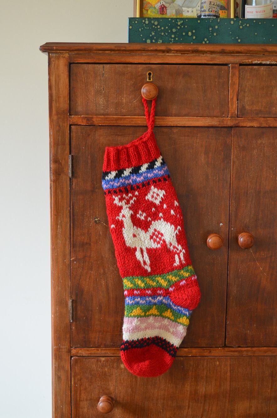 Vintage Hand Knit Wool Christmas Stocking